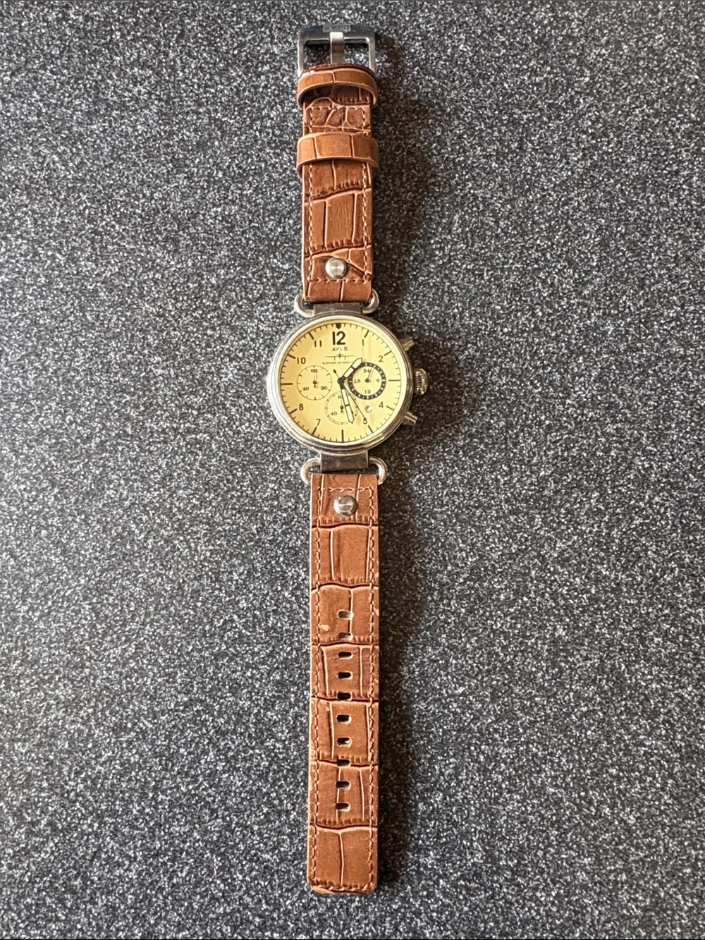 Men’s Chronograph Watch with Brown Croc-Embossed Leather Strap